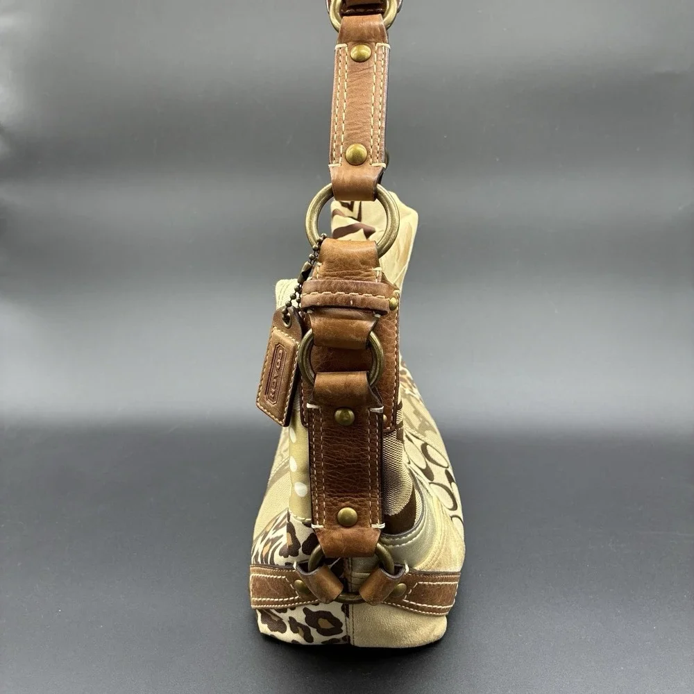 Coach Carly 10814 Y2K Patchwork Signature Hobo Shoulder Bag Brown‎ Tan Canvas